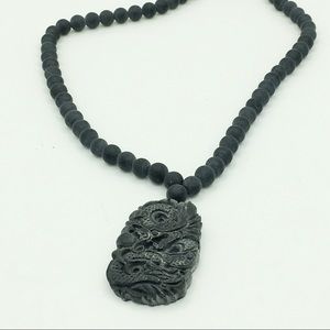 Chinese natural carved stone pendant neklace NWOT